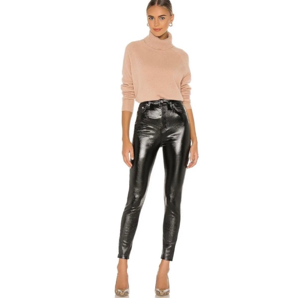 Free People We The Free Phoenix Coated High Waisted Skinny Jean Liquid Black 28